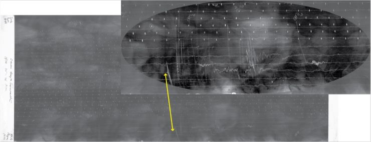 Seismograph of an earthquake on Mauna Loa with detail Seismograph of an earthquake on Mauna Loa with detail